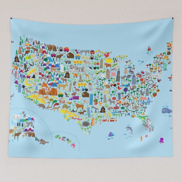 Item preview, Animal Map of United States for children and kids designed and sold by ArtPrints.