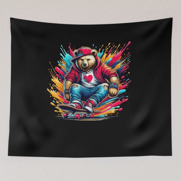 Item preview, Colorful Splash With Skateboard Skateboarding Bear designed and sold by Dressed For  Duty.