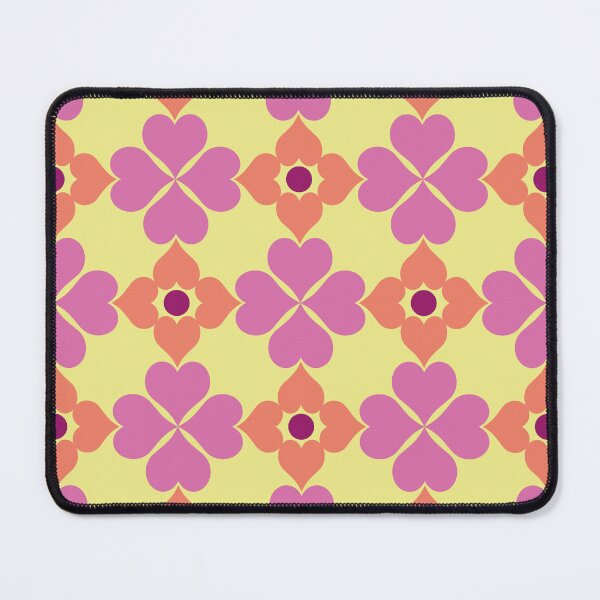 Item preview, 1970s Retro Modern Pretty Floral Heart Shapes Pattern in Pink, Orange and Yellow designed and sold by scome.