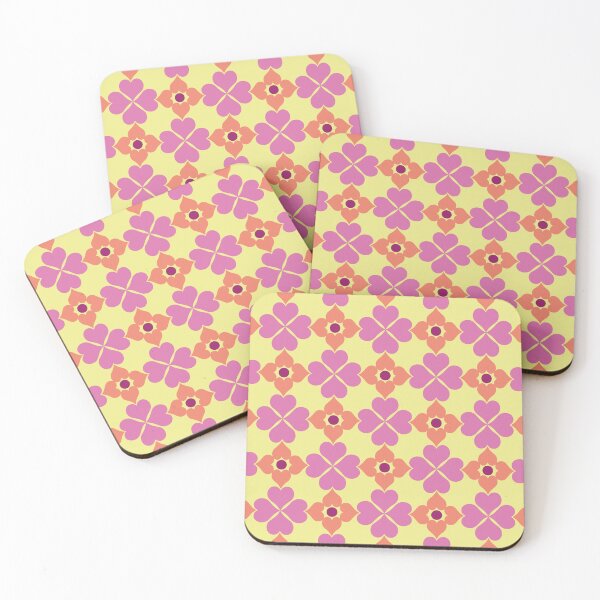 Item preview, 1970s Retro Modern Pretty Floral Heart Shapes Pattern in Pink, Orange and Yellow designed and sold by scome.