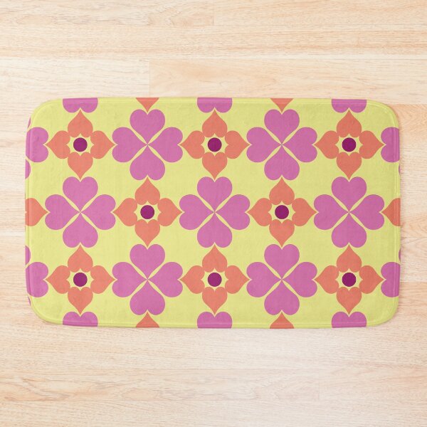 Item preview, 1970s Retro Modern Pretty Floral Heart Shapes Pattern in Pink, Orange and Yellow designed and sold by scome.