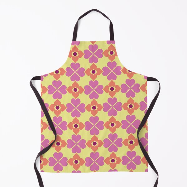 Item preview, 1970s Retro Modern Pretty Floral Heart Shapes Pattern in Pink, Orange and Yellow designed and sold by scome.
