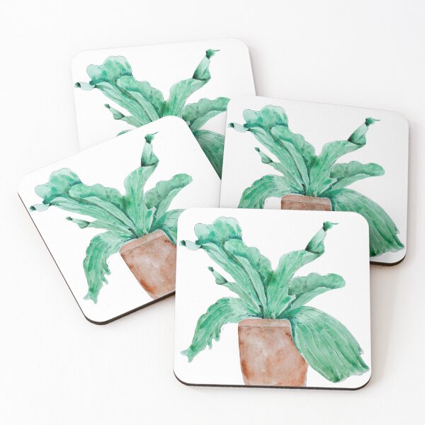 Item preview, Green Platycerium bifurcatum Houseplant in pot original hand painted watercolour designed and sold by SelenePaintings .