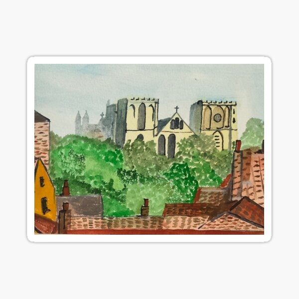 Ripon Cathedral over the rooftops. Watercolour Sticker