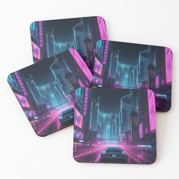 Item preview, Futuristic Cyberpunk Cityscape with Neon Lights and Car at Night designed and sold by 19Beauty.
