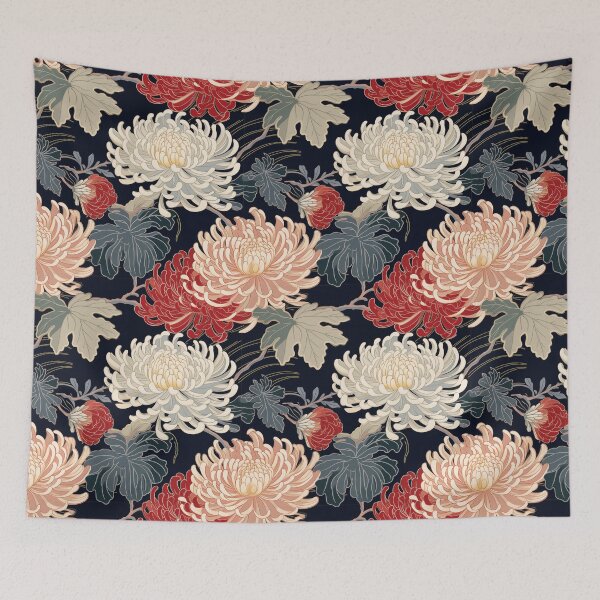 Item preview, Chrysanthemum Contrast - Seamless Pattern Furoshiki Design designed and sold by KokoroCreations.