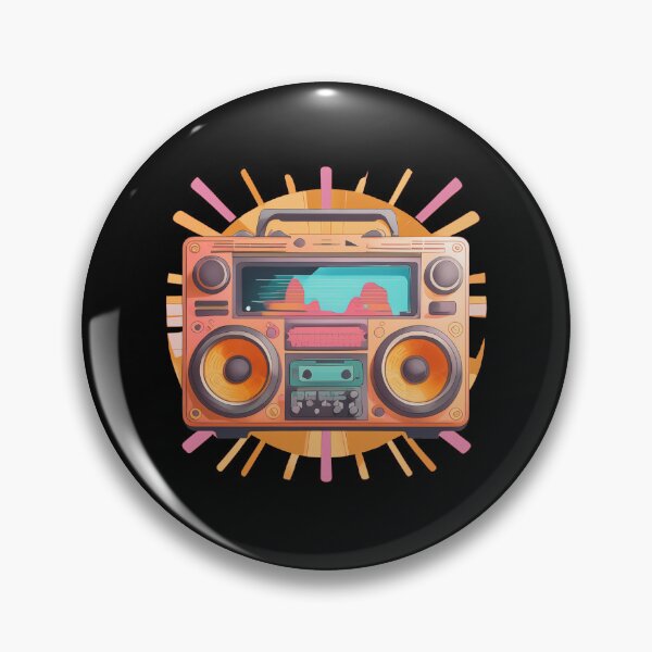 Item preview, Coloful betro 80s boombox with a sunburst in the background designed and sold by analogsandpixel.