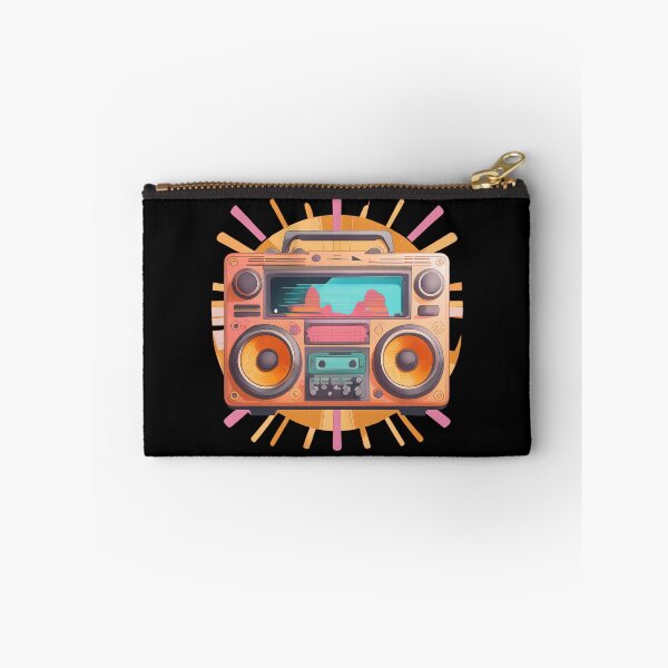 Item preview, Coloful betro 80s boombox with a sunburst in the background designed and sold by analogsandpixel.