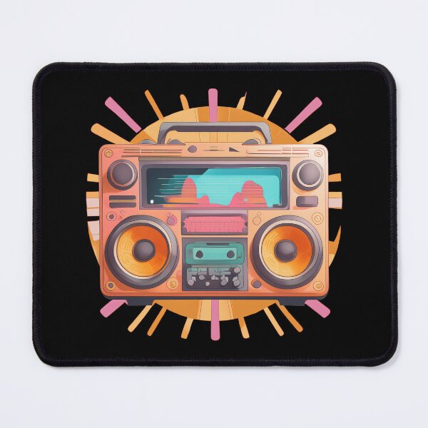 Item preview, Coloful betro 80s boombox with a sunburst in the background designed and sold by analogsandpixel.
