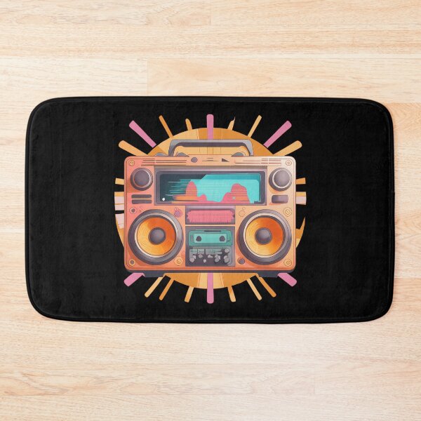 Item preview, Coloful betro 80s boombox with a sunburst in the background designed and sold by analogsandpixel.