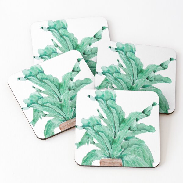 Item preview, green platycerium bifurcatum pattern houseplant indoor plant hand paint watercolour 2 designed and sold by SelenePaintings .