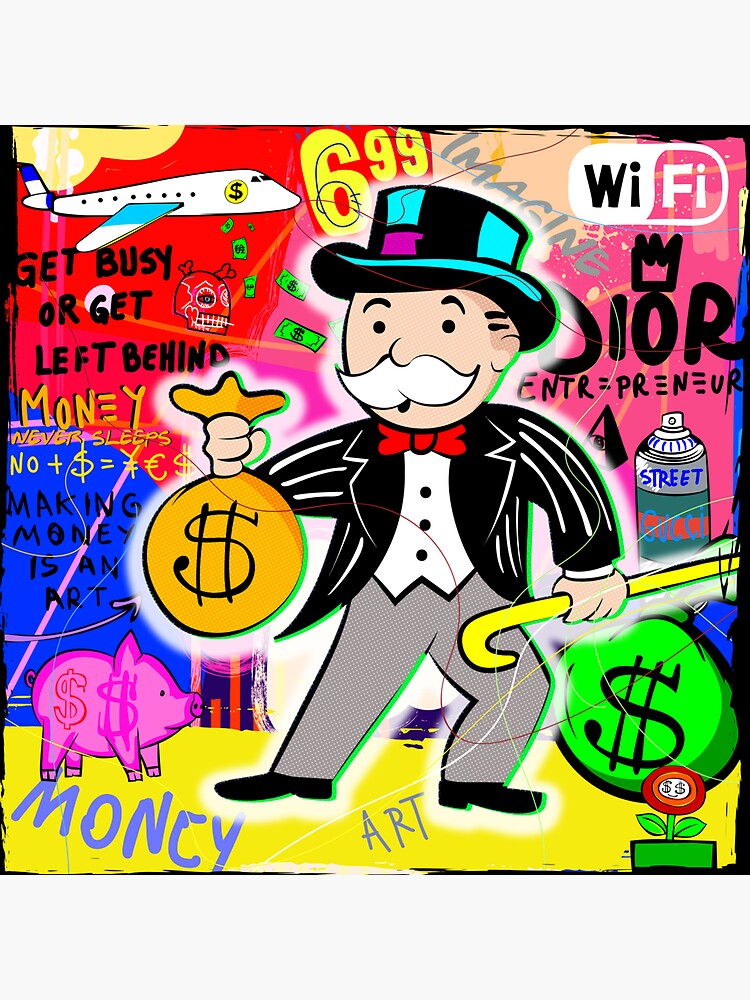 Monopoly Man holding Money Bag Painting Sticker