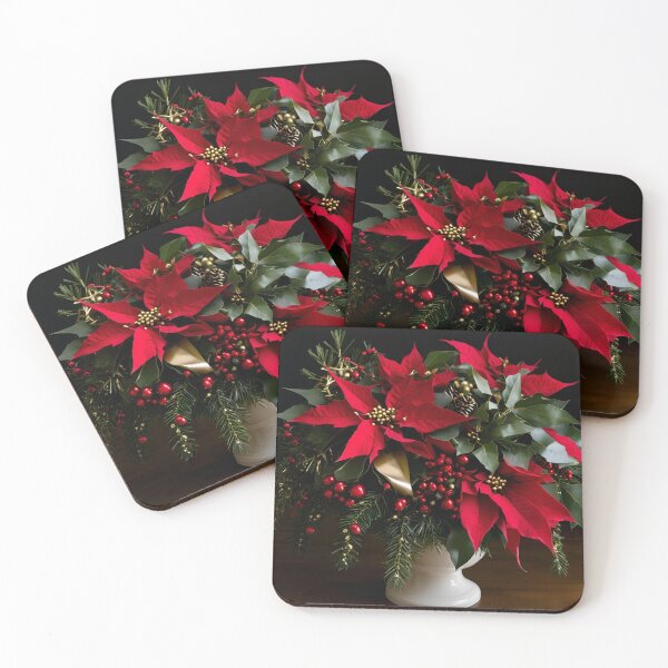 Item preview, Elegant Holiday Poster - Lush Poinsettias, Holly, and Mistletoe with Gold Accents and Ribbons - Festive Christmas Wall Art designed and sold by Inkbourne Studio.