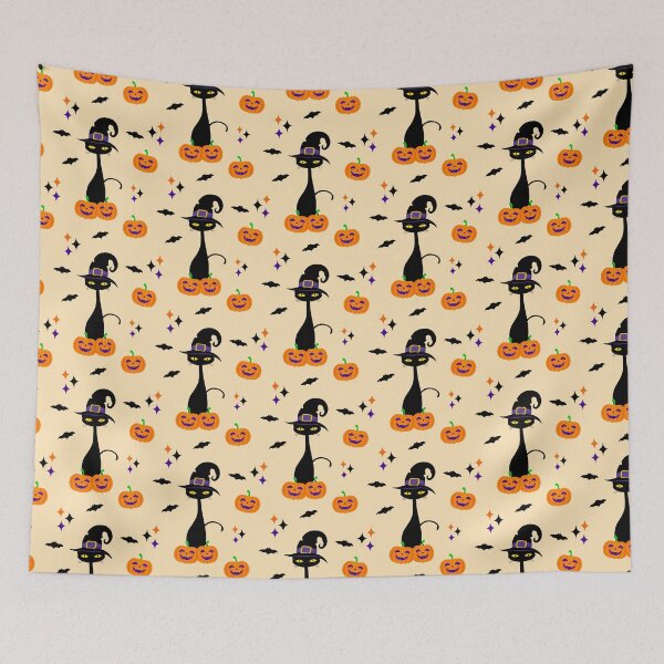 Item preview, Halloween Atomic Cat Pumpkins and Bats Mid Century Pattern designed and sold by trdstudio.