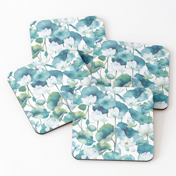 Item preview, seamless watercolor pattern of lotus flowers and water lilies designed and sold by DMay-art.