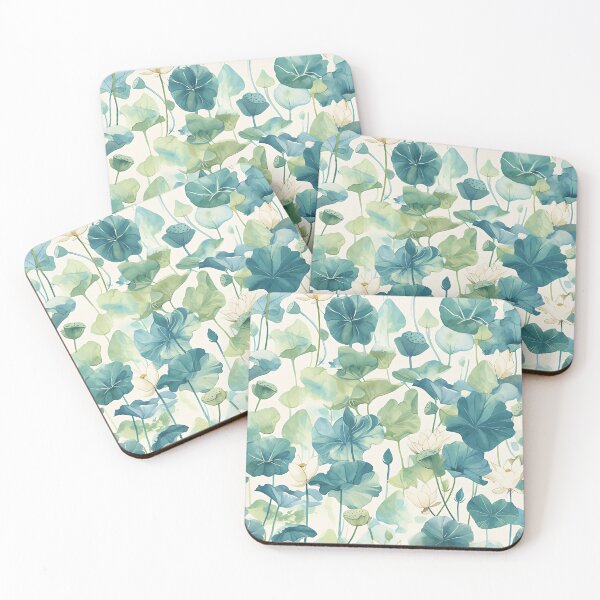 Item preview, seamless watercolor pattern of lotus flowers and water lilies designed and sold by DMay-art.