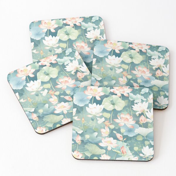 Item preview, seamless watercolor pattern of lotus flowers and water lilies designed and sold by DMay-art.