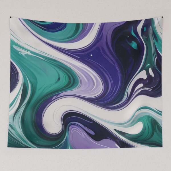 Item preview, Liquid Abstract In Deep Blue, Emerald Green, Violet And White designed and sold by SeamPix.