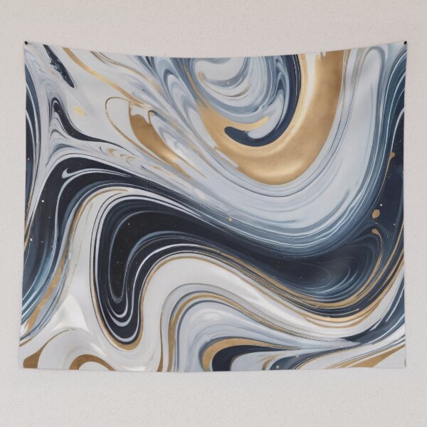 Item preview, Liquid Abstract In Navy, Gold And White designed and sold by SeamPix.