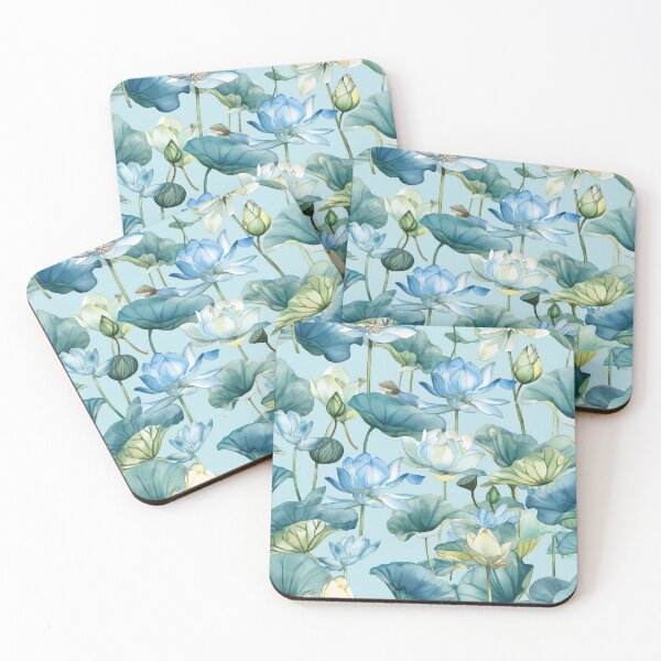 Item preview, seamless watercolor pattern of lotus flowers and water lilies designed and sold by DMay-art.