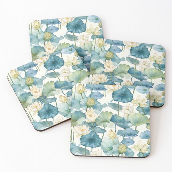 Item preview, seamless watercolor pattern of lotus flowers and water lilies designed and sold by DMay-art.