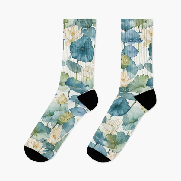 Item preview, seamless watercolor pattern of lotus flowers and water lilies designed and sold by DMay-art.