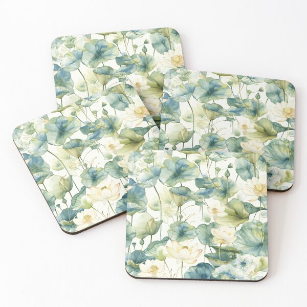 Item preview, seamless watercolor pattern of lotus flowers and water lilies designed and sold by DMay-art.