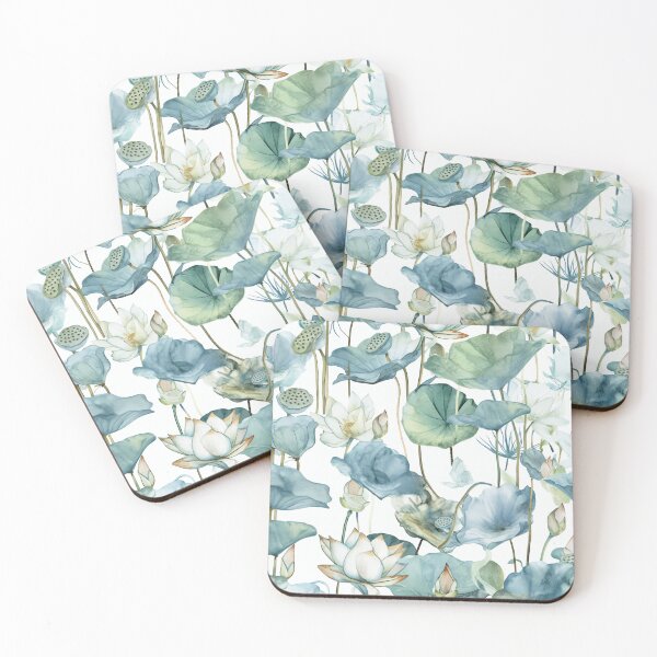 Item preview, seamless watercolor pattern of lotus flowers and water lilies designed and sold by DMay-art.