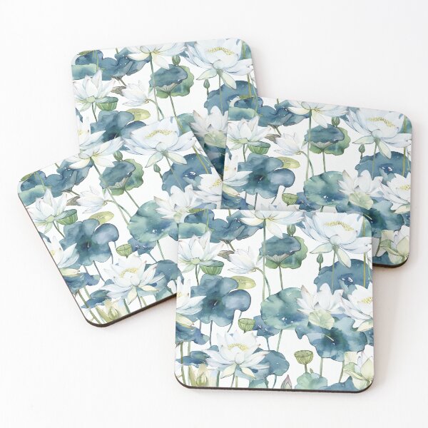 Item preview, seamless watercolor pattern of lotus flowers and water lilies designed and sold by DMay-art.