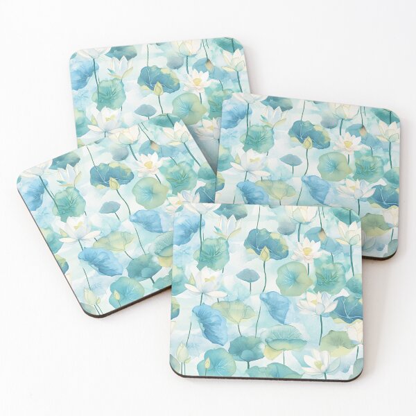 Item preview, seamless watercolor pattern of lotus flowers and water lilies designed and sold by DMay-art.