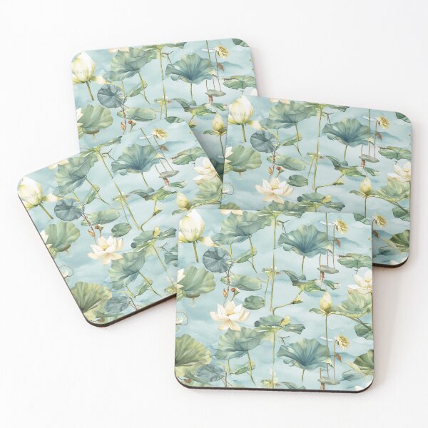 Item preview, seamless watercolor pattern of lotus flowers and water lilies designed and sold by DMay-art.
