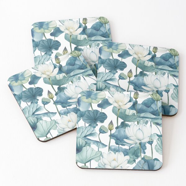 Item preview, seamless watercolor pattern of lotus flowers and water lilies designed and sold by DMay-art.