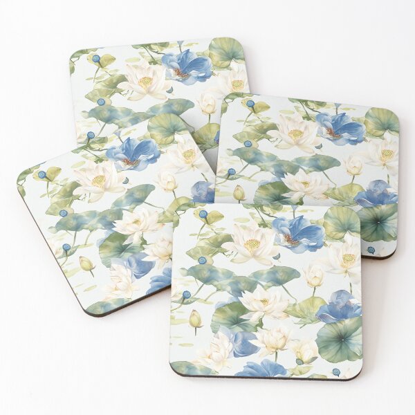 Item preview, seamless watercolor pattern of lotus flowers and water lilies designed and sold by DMay-art.