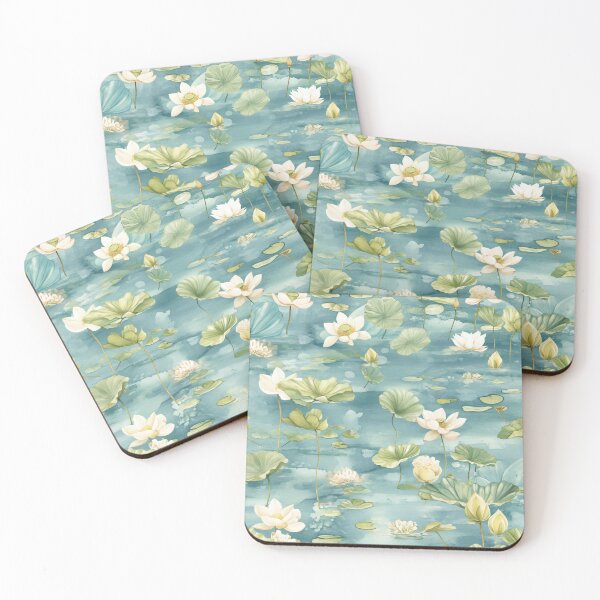 Item preview, seamless watercolor pattern of lotus flowers and water lilies designed and sold by DMay-art.