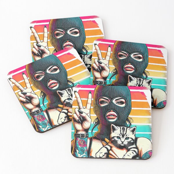 Item preview, Dangerous Ski Mask Girl with Makeup, Tattoos and Cat with Peace Sign designed and sold by KawaiiCherryPie.
