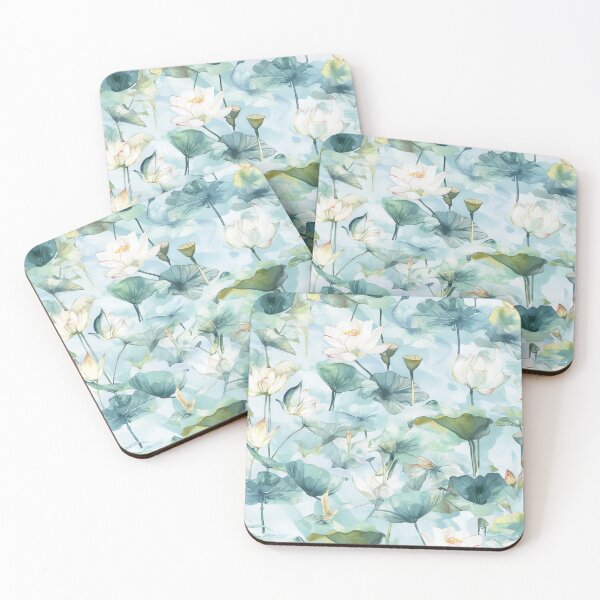 Item preview, seamless watercolor pattern of lotus flowers and water lilies designed and sold by DMay-art.
