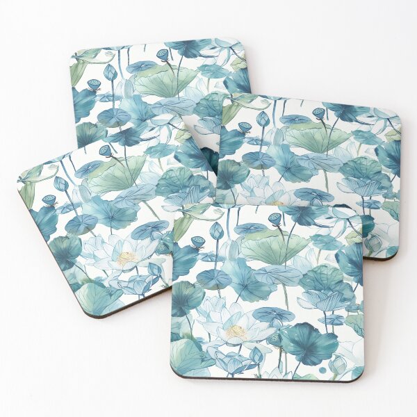 Item preview, seamless watercolor pattern of lotus flowers and water lilies designed and sold by DMay-art.