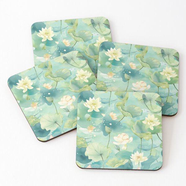 Item preview, seamless watercolor pattern of lotus flowers and water lilies designed and sold by DMay-art.