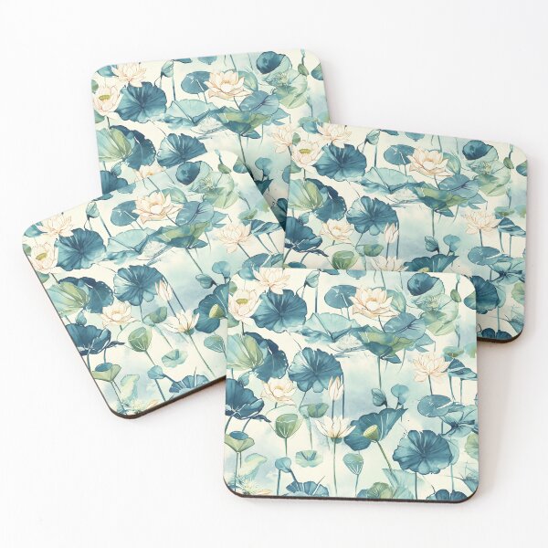 Item preview, seamless watercolor pattern of lotus flowers and water lilies designed and sold by DMay-art.