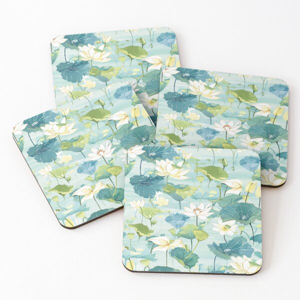 Item preview, seamless watercolor pattern of lotus flowers and water lilies designed and sold by DMay-art.