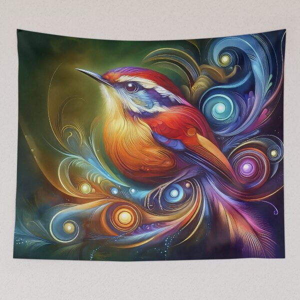 Item preview, Colorful Artistic Drawing of a Wren in Mystic Style designed and sold by CattyCornerPOD.