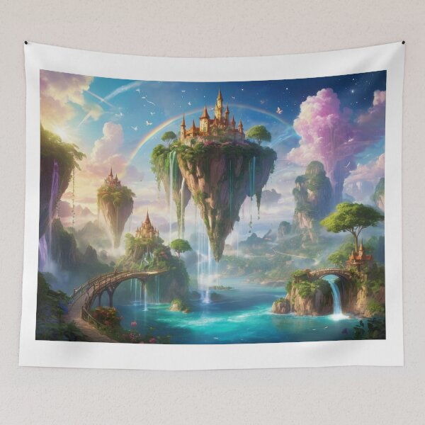 Item preview, rainbow sky floating islands fantasy artwork designed and sold by dimitrisbar.