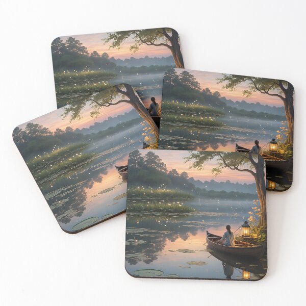 Item preview, Golden hour paints the tranquil lake with vibrant hues, a solitary boat casting a long shadow as nature's masterpiece unfolds designed and sold by Sijtipat.
