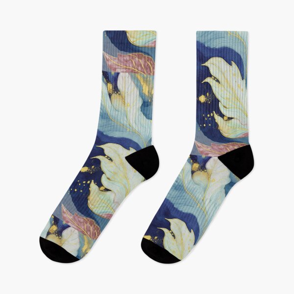 Item preview, Vintage floral leaves in neutral colours, abstract, blue, white and gold designed and sold by navitalidesign.