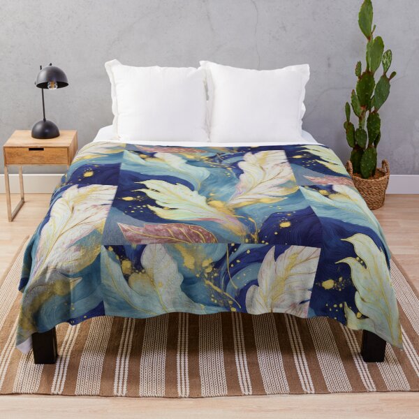 Item preview, Vintage floral leaves in neutral colours, abstract, blue, white and gold designed and sold by navitalidesign.
