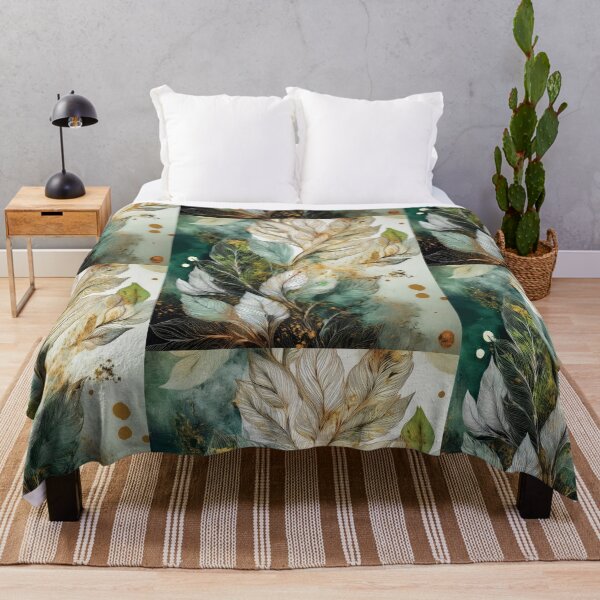 Item preview, Vintage floral leaves in neutral colours, abstract, green and gold designed and sold by navitalidesign.