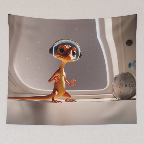 Item preview, Lizard with headphones in a space station against the background of stars designed and sold by quasartphil.