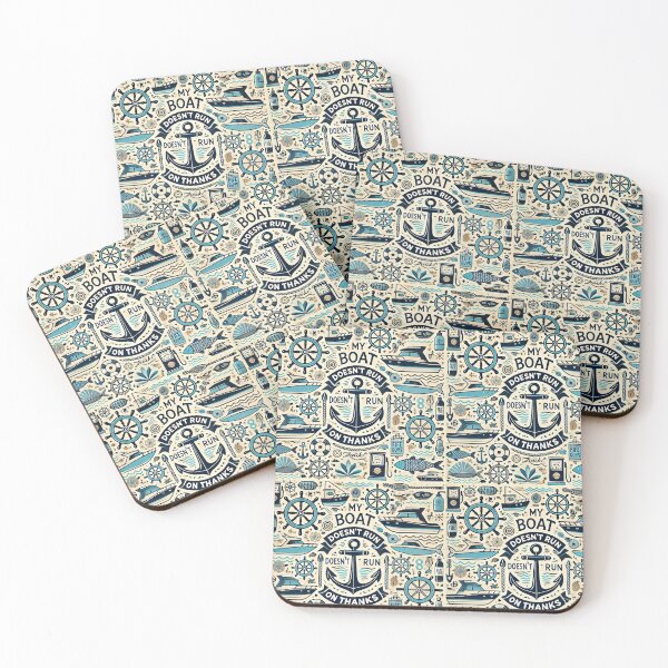 Item preview, Engaging nautical pattern with boats and the quote "My boat doesn't run on thanks." designed and sold by ColorfulStyle.