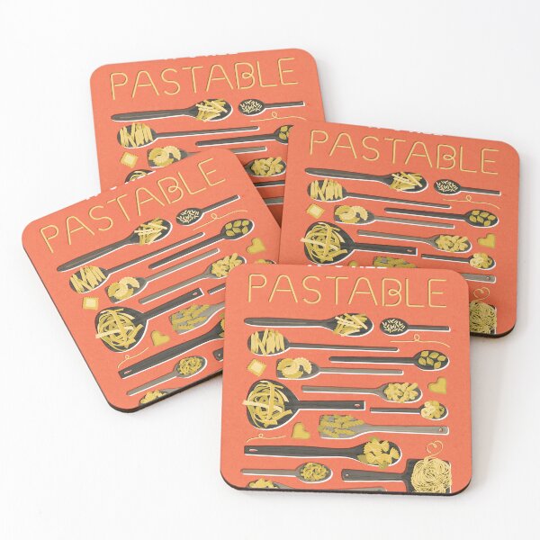 Item preview, Le meraviglie // coral background brown wood spoons with yellow italian pasta kitchen designed and sold by SelmaCardoso.