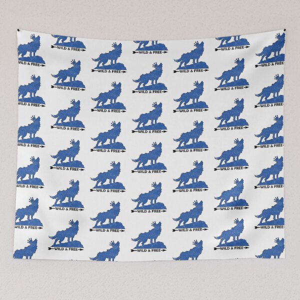 Item preview, Grungy Howling Wolf With Crown Silhouette Wild & Free In Blue designed and sold by TheRainFamily.